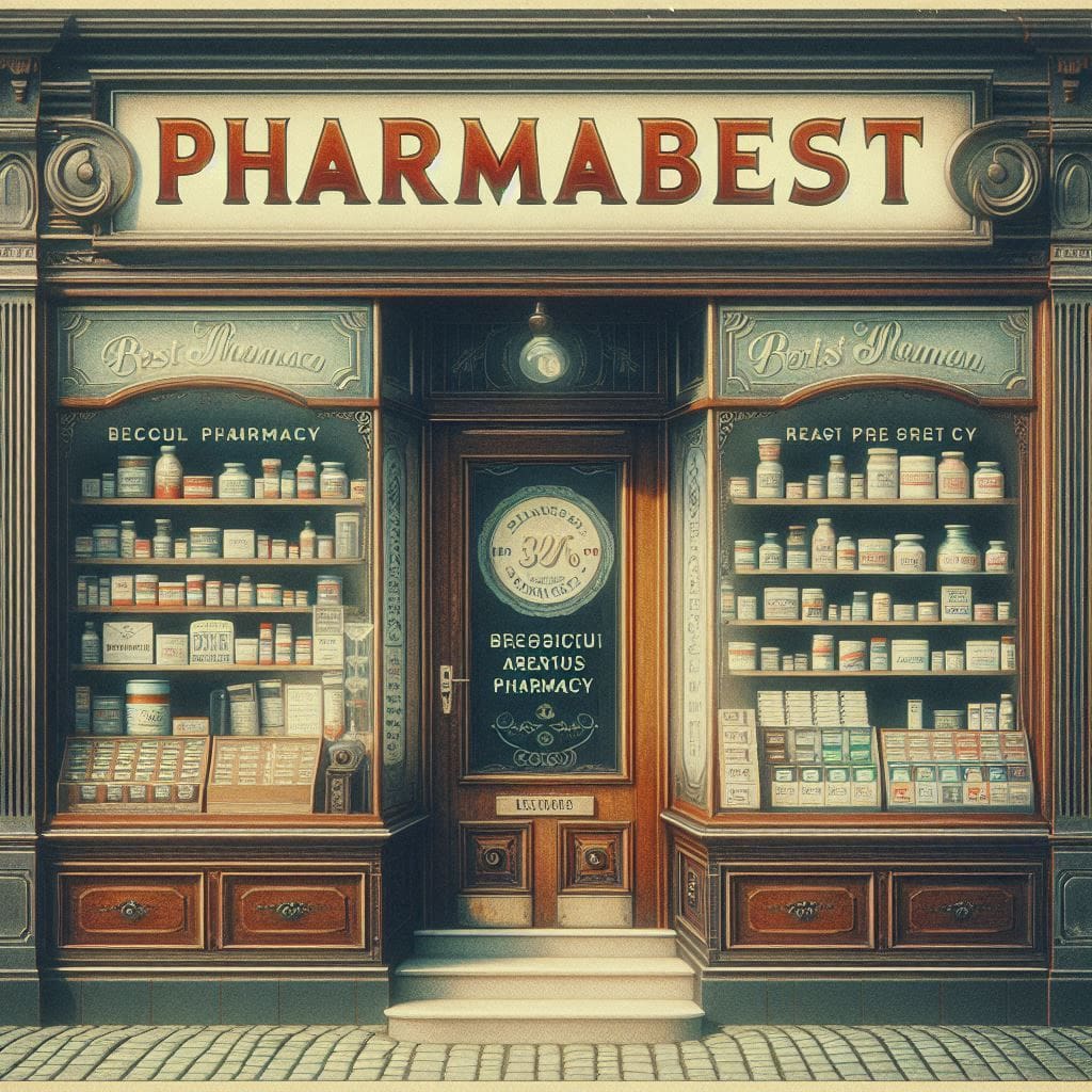 Professional vintage pharmacy front with PHARMABEST banner (2)